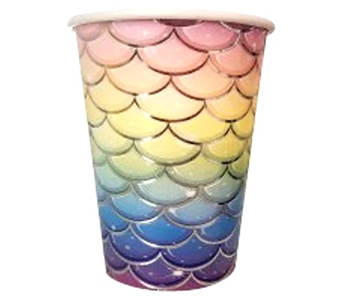 VASO POLIPAPEL ESCAMAS MULTICOLOR PASTEL Y PLATA X 8